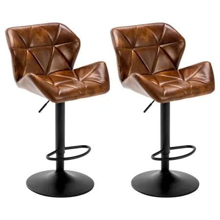 Duhome Bar Stools with Back Set of 2 Faux Leather Adjustable Swivel Barstools Counter Stools for Kitchen Island Luxury Bar Chairs Yellowlishbrown