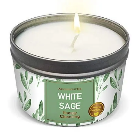 Pure White Sage Scented Smudge Candle, 6 Oz - 35 Hour Burn, Soy Wax Candle