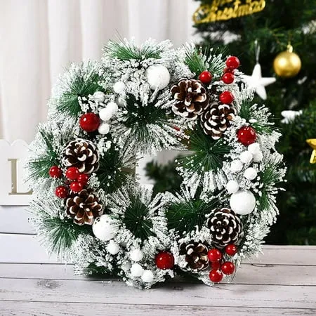 Yuaeri Cordless Red and White Holiday Trim Christmas Wreaths