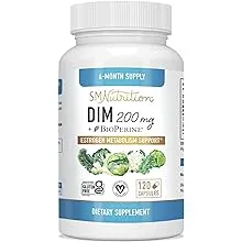 DIM Supplement 200 mg | Estrogen/ Hormone Balance for Women & Men | Hormonal Acne, Menopause & Antioxidant Support | Non-GMO, Vegan, Soy Free | 120 Count by SM NutritionDIM Supplement 200 mg | Estrogen/ Hormone Balance…