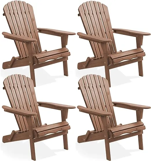 Casafield Set of 4 Folding Adirondack Chairs, Wood Outdoor Fire Pit Patio Seating, Espresso