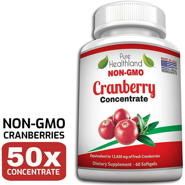 Non GMO Cranberry Concentrate Supplement Pills for Urinary Tract Infection UTI. Equals 12600mg Cranberries. Triple Strength Kidney Bladder Health for Men & Women. Easy to Swallow Softgels, 3 Bottles