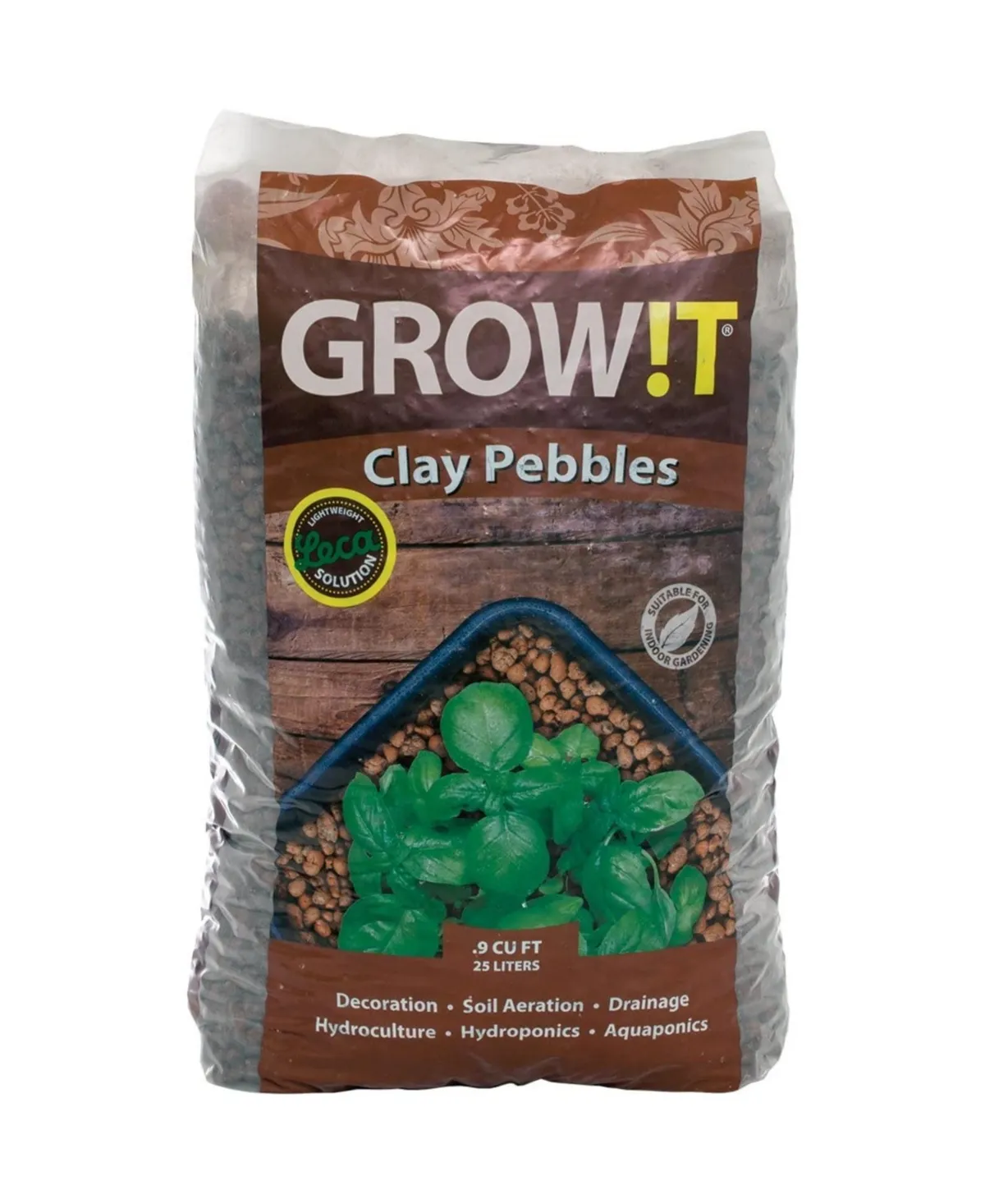 GROW!T GMC40l - 4mm-16mm Clay Pebbles, Brown, (40 Liter Bag) - Made from 100% Natural Clay, Can be used for Drainage, Decoration, Aquaponics, Hydroponics and Other Gardening Essentials