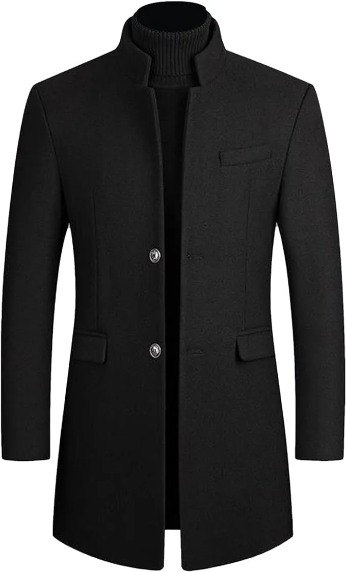 Lu's Chic Men's Single Breasted Trench Coat Button Down Overcoat Warm Dress Pea Coats