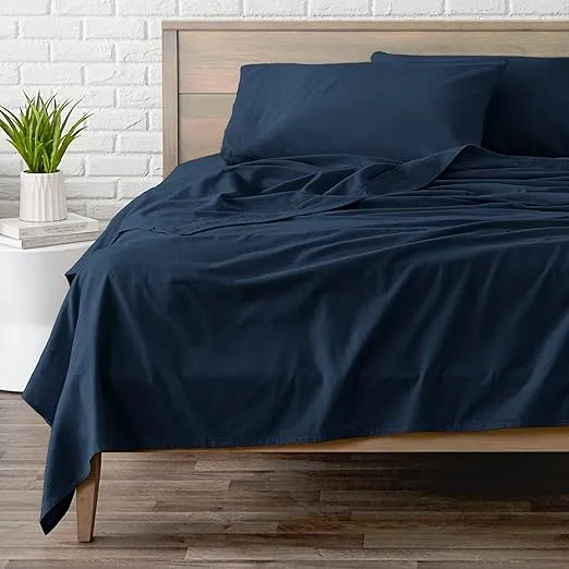 Bare Home Flannel Sheet Set 100% Cotton Velvety Soft Heavyweight - Double Brushed Flannel - Deep Pocket (Queen Coronet Blue)