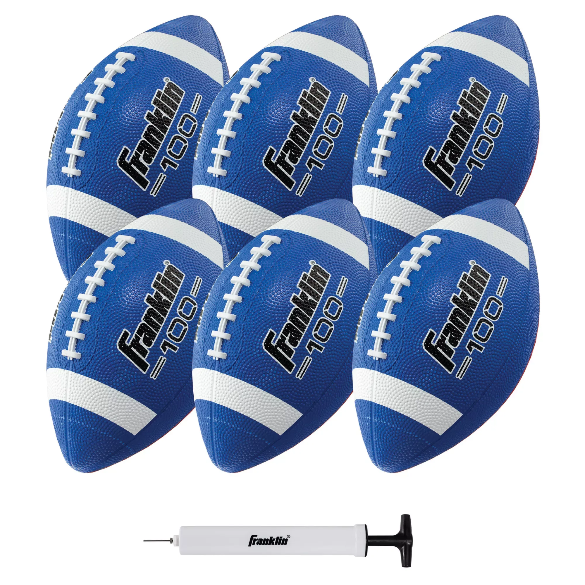 Franklin Sports Junior Size Rubber Football - 6 Pack Deflated with Pump