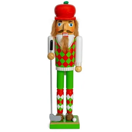 Ornativity Golf Player Christmas Nutcracker – Red and Green Wooden Golfer with Club and Ball Xmas Themed Holiday Nut Cracker Doll Figure Toy Decorations