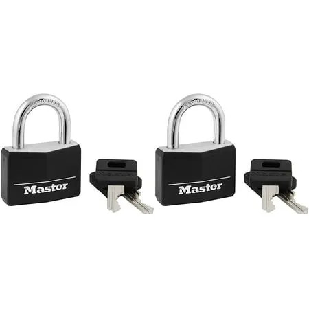 (2-Pk) Covered Padlock with Key Black 1-1/2&#034; Shackle 1-9/16&#034; Wide 141TLF