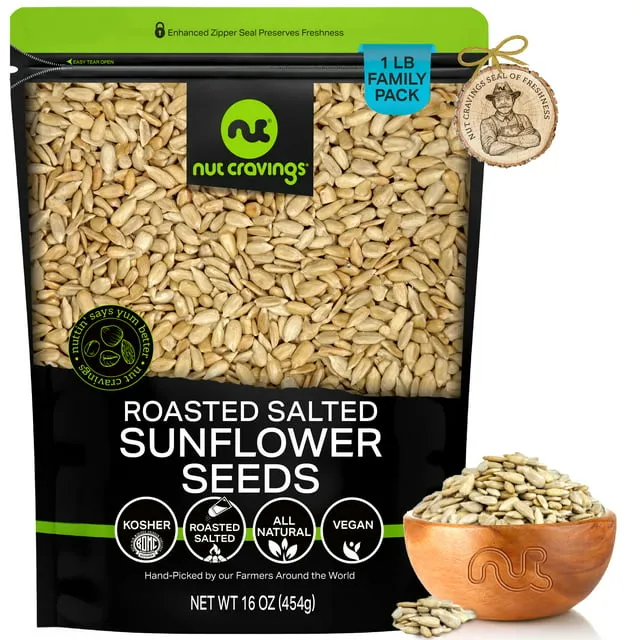 Nut Cravings - Roasted Unsalted Sunflower Seeds Kernels to eat, No Shell Hulled (48oz - 3 LB) Bulk Nuts Packed Fresh in Resealable Bag - Healthy Protein Snack, All Natural, Keto, Vegan, Kosher