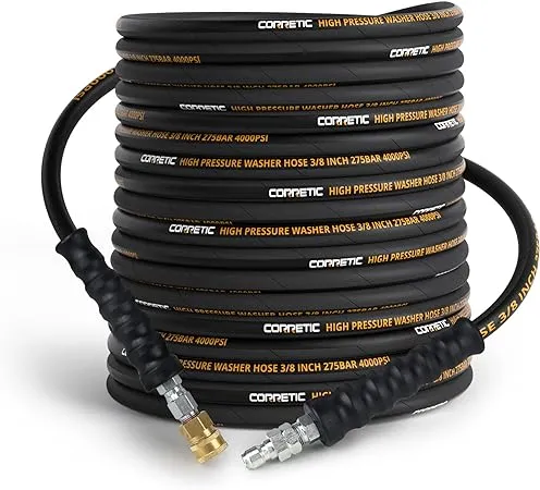 Corretic Pressure Washer Hose 30 FT x 3/8 Inch 4000 PSI, Kink Resistant Power Washers Hose Replacement, M22-14mm Brass Thread, High Tensile Wire Braided