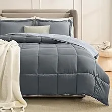 Homelike Moment California King Lightweight Comforter Gray - All Season Down Alternative Bed Comforter Summer Duvet Insert Quilted Reversible Comforters Cal King Size Dark Gray/Light Grey