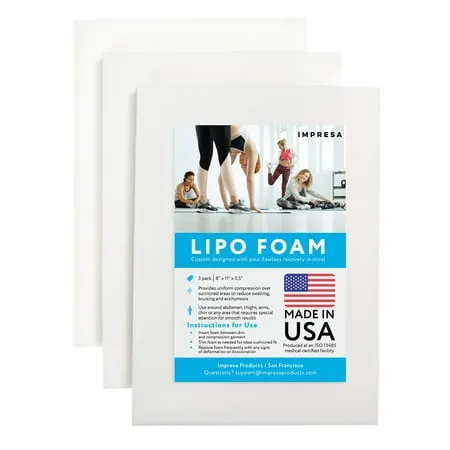 IMPRESA White Liposuction Foam Pads - 3 Pack - Aftercare for Liposuction, Tummy Tuck Surgery, and C-Sections - Great to Use with Post Surgery Compression Garments or Medical Corset (8 x 11 x 0.5 in)