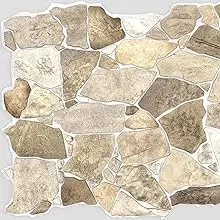 Dundee Deco 3D Wall Panels - Beige Brown Faux Stone PVC Wall Paneling for Interior Wall Decor, Pack of 5, Covers 33.5 sq. ft