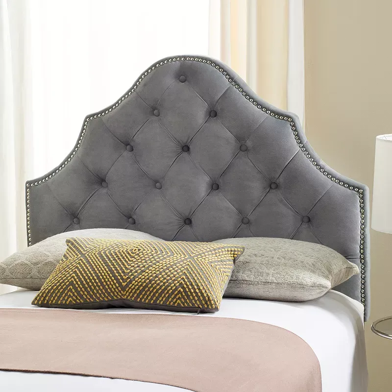 SAFAVIEH Headboard 41.7&#034;W x 53.9&#034;H Fabric Upholstery Material Twin Size Gray