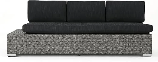 Stuart Outdoor 3 Seater Wicker Left Sofa, Mixed Black with Dark Grey Cushions