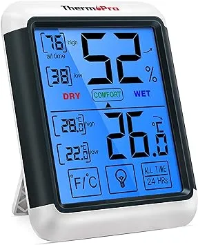 ThermoPro TP55 Rəqəmsal Hiqrometr, Jumbo Sensorlu Ekran və Arxa İşıqlı Temperatur Rütubət Monitoru ilə Daxili Termometr Rütubət Ölçüsü