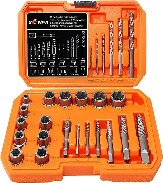 XEWEA 26PCS Screw & Bolt Extractor Set with Left Hand Drill Bit Kit【with Hex Adapter】, Impact Easy Out Stripped Screw Remover Socket Set Tool for Damaged,Frozen,Rusted, Rounded-Off Bolts, Nuts & Screw