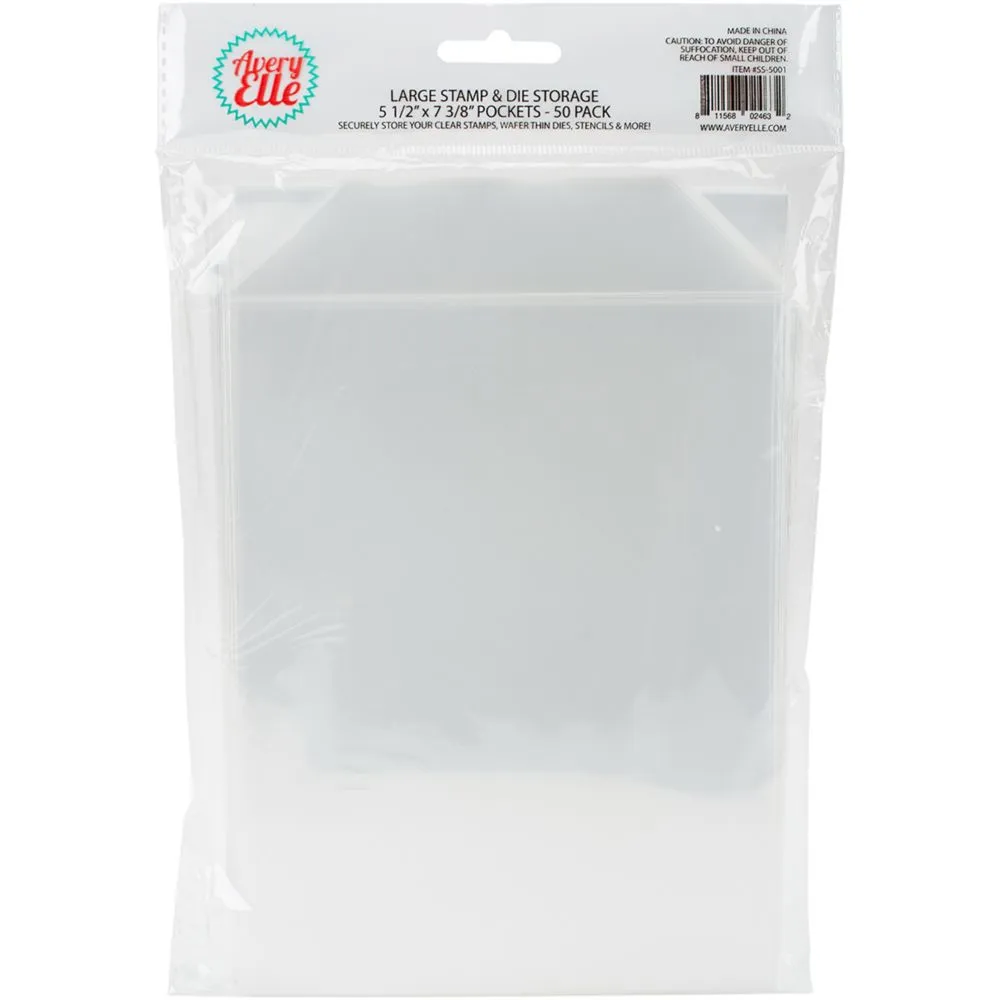 Avery Elle SS-5001 Stamp & Die Storage Pockets 50/Pkg Large 5 ½” x 7 3/8" , white/clear , Single Pack