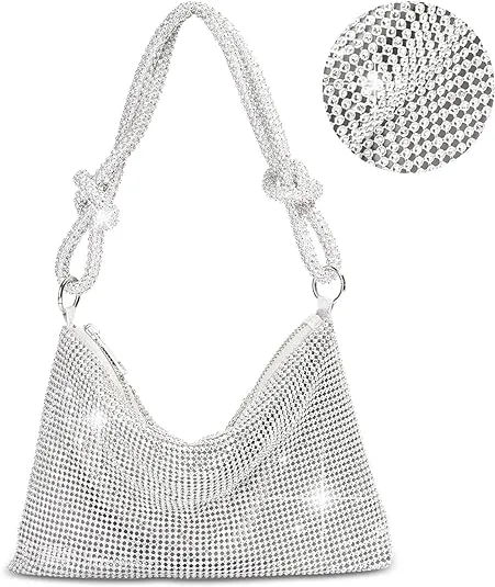 Rhinestone Purse Sparkly Bag Silver Diamond Purses for Women Upgrade Evening Pro