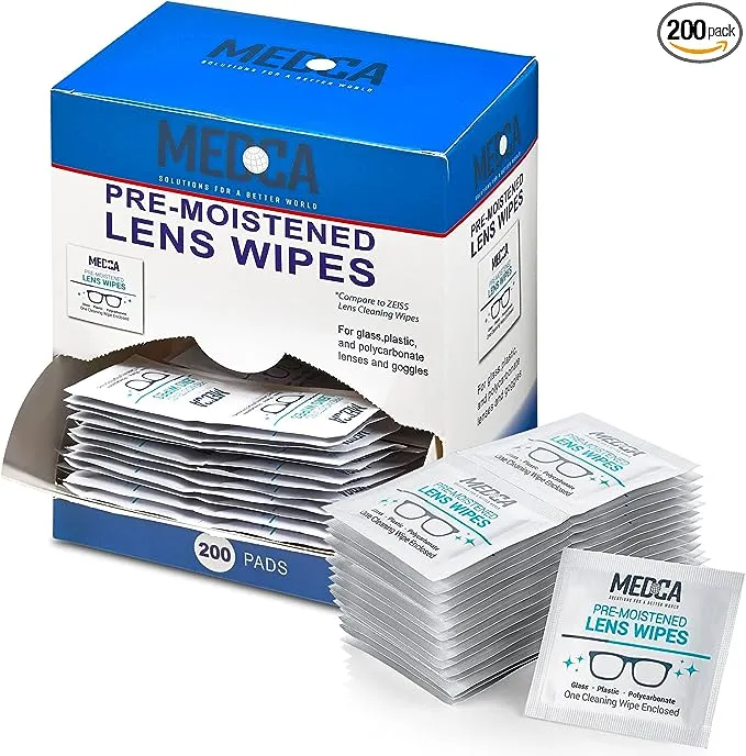 Medca Premoistened Lens and Glass Cleaning Wipes - Portable Travel Cleaner for Glasses, Camera, Cell Phone, Smartphone, and Tablet