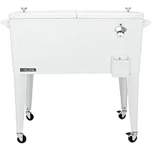 Permasteel 80-Qt Classic Outdoor Patio Cooler for Outside, Outdoor Beverage Cooler Bar Cart, Rolling Cooler with Wheels & Handles, Retro Design