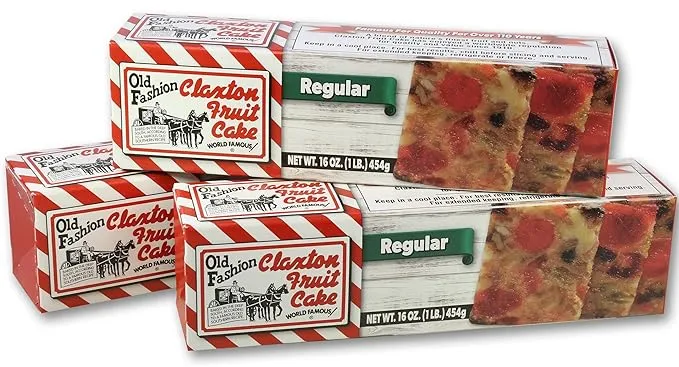 Claxton Fruit Cake - 3-1 lb. Regular - Individually Packaged in Claxton Gift Cartons - 3 Delicious Holiday Gifts