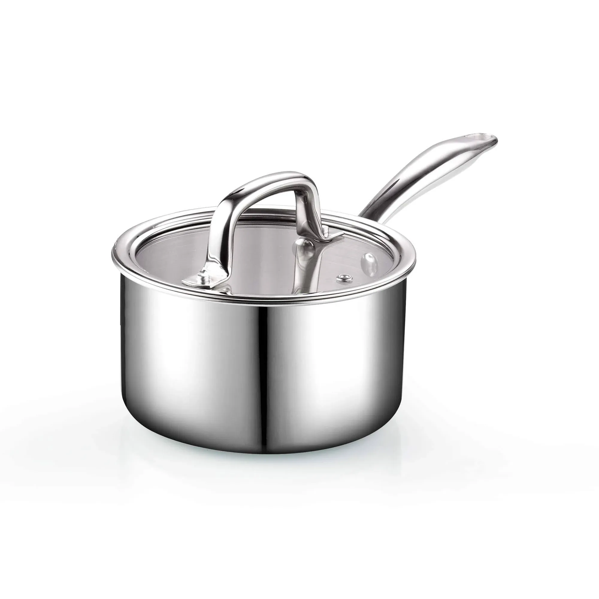 Cook N Home Tri-Ply Clad Stainless Steel Sauce Pan with Lid, 3 Quart, Silver,2680