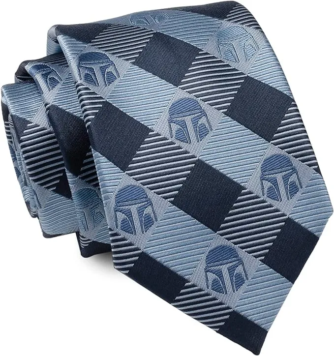 Star Wars Mando Helmet Check Blue Men's Tie