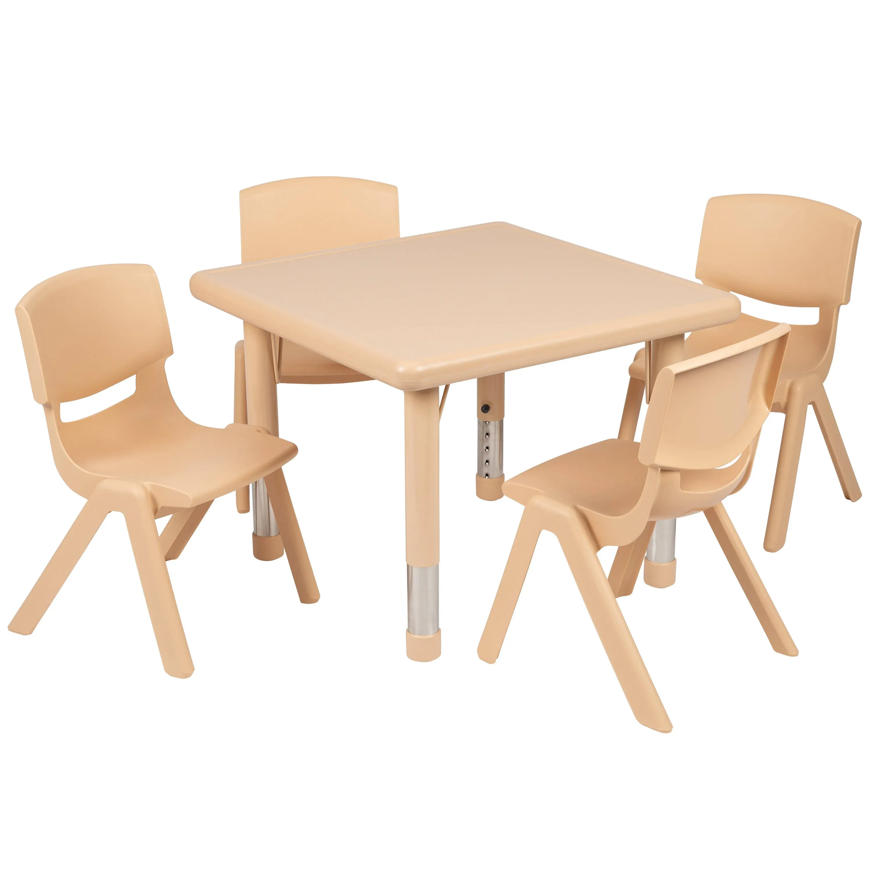 Emma + Oliver 24 Square Natural Plastic Height Adjustable Activity Table Set with 4 Chairs