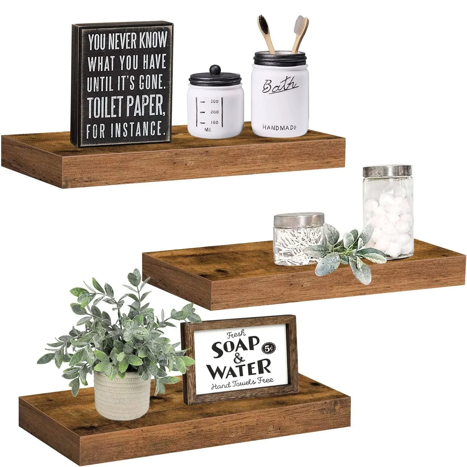 Qeeig Farmhouse Small 15-Inch Wall Mounted Shelves