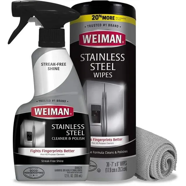 Weiman Stainless Steel Cleaner and Polish - Microfiber Cloth - Protects Appliances from Fingerprints and Leaves a Streak-Free Shine for Refrigerator | Dishwasher | Oven | Grill