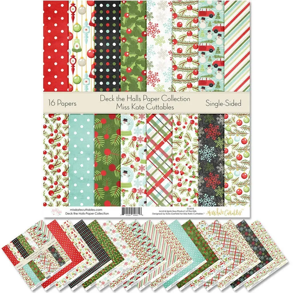 Pattern Paper Pack - Deck The Halls - Christmas - Scrapbook Specialty Paper Single-Sided 12"x12" Collection Includes 16 Sheets - by Miss Kate Cuttables