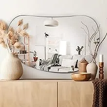 3J Group Irregular Mirror, Asymmetrical Wall Mirror Large 35 x 21.5 Inches Iron Framed with Curvy Design, Unique Irregular Mirror for Wall Decor, Wavy Mirror