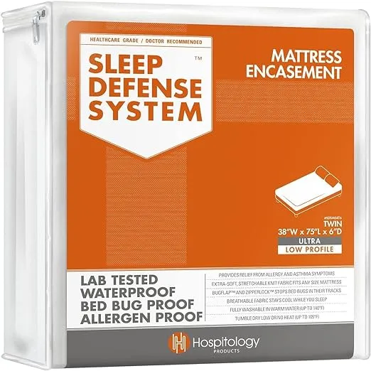 Hospitology Products Mattress Encasement Zippered Bed Bug Dust Mite Proof Hypoallergenic