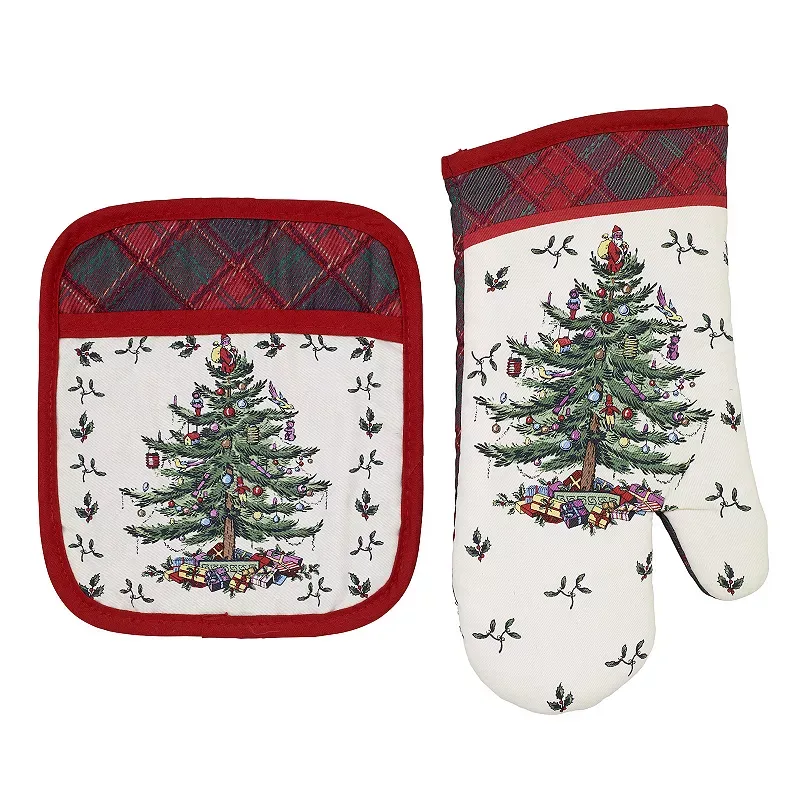 Spode Christmas Tree Collection Pot Holder/oven Mitt Set Red Tartan 215376phom 