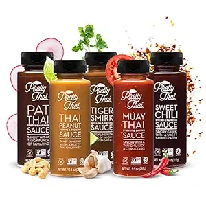 Pretty Thai Sauce Bundle | Sweet Chili + Thai Peanut Sauce + Pat Thai + Muay Thai + Tiger Smirk | Gluten Free Certified Non-GMO Authentic Condiment for Stir Fry Seasoning Dipping