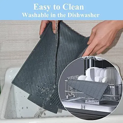 iArtker Silicone Dish Drying Mat with Drain Non-Slip Heat and Cold Resistant, Dishwasher Safe, Black, Size: 17inch×13inch