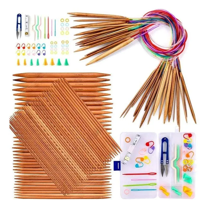 Exquiss Knitting Needles Set-18 Pairs 18 Sizes Bamboo Circular Knitting Needles ...