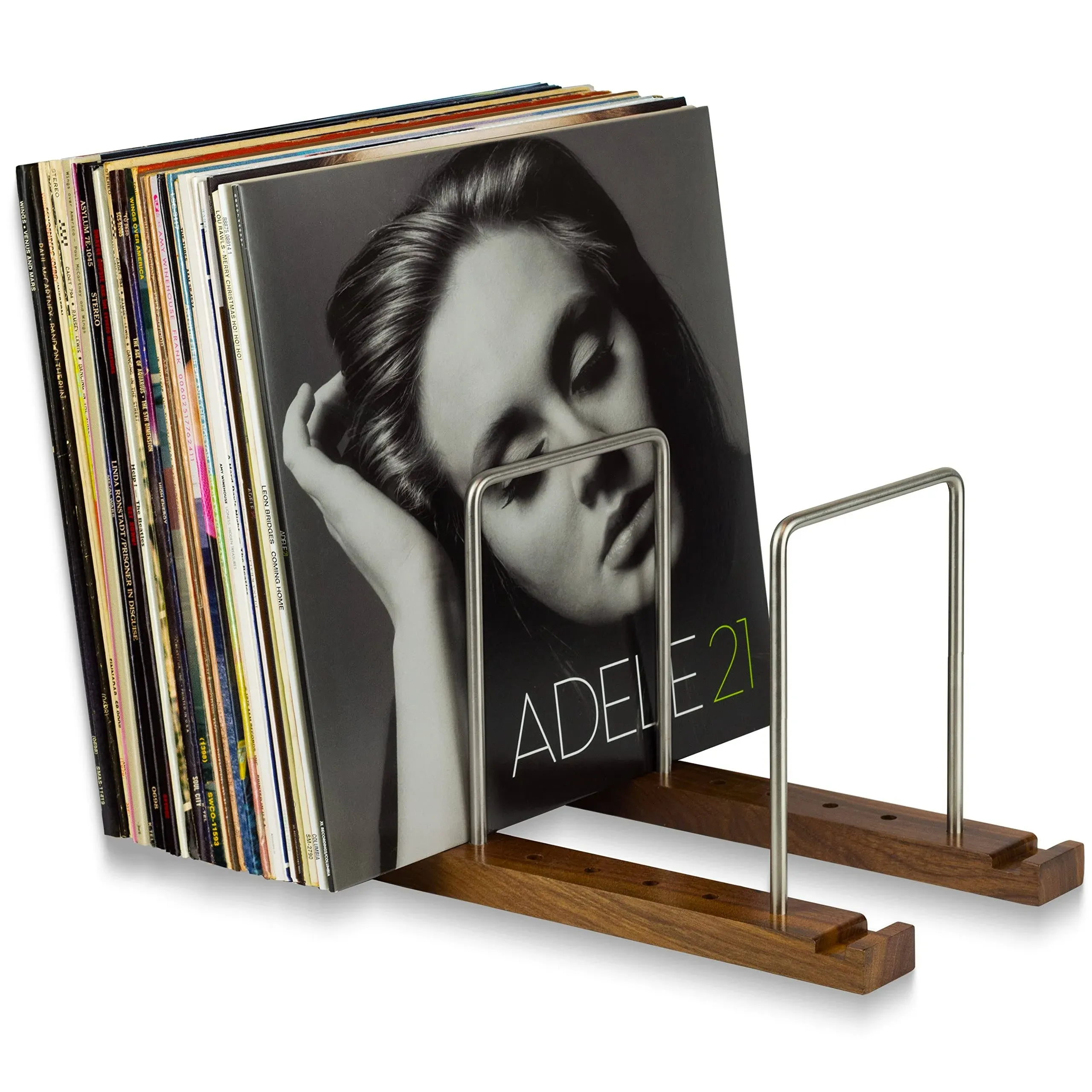 Optage Audio Record Collection Holder, 75 LP Solid Walnut Vinyl Record Storage