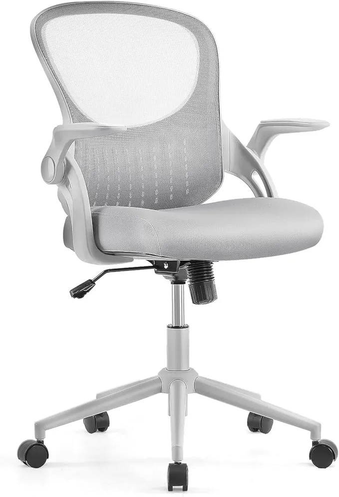 SMUG Home Office Chair Ergonomic Desk Mesh Computer Chair Modern Height Adjustable Swivel Chair with Lumbar Support/Flip-up Arms, Grey