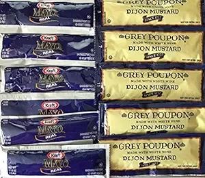 Grey Poupon Dijon Mustard and Kraft Mayonnaise / 25 each Mayo and Mustard Combination Pack / Total 50 Packets