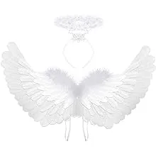 Antspirit Angel Costume Wings and Halo White Angel Costume for Girls Kids Women Adult Halloween