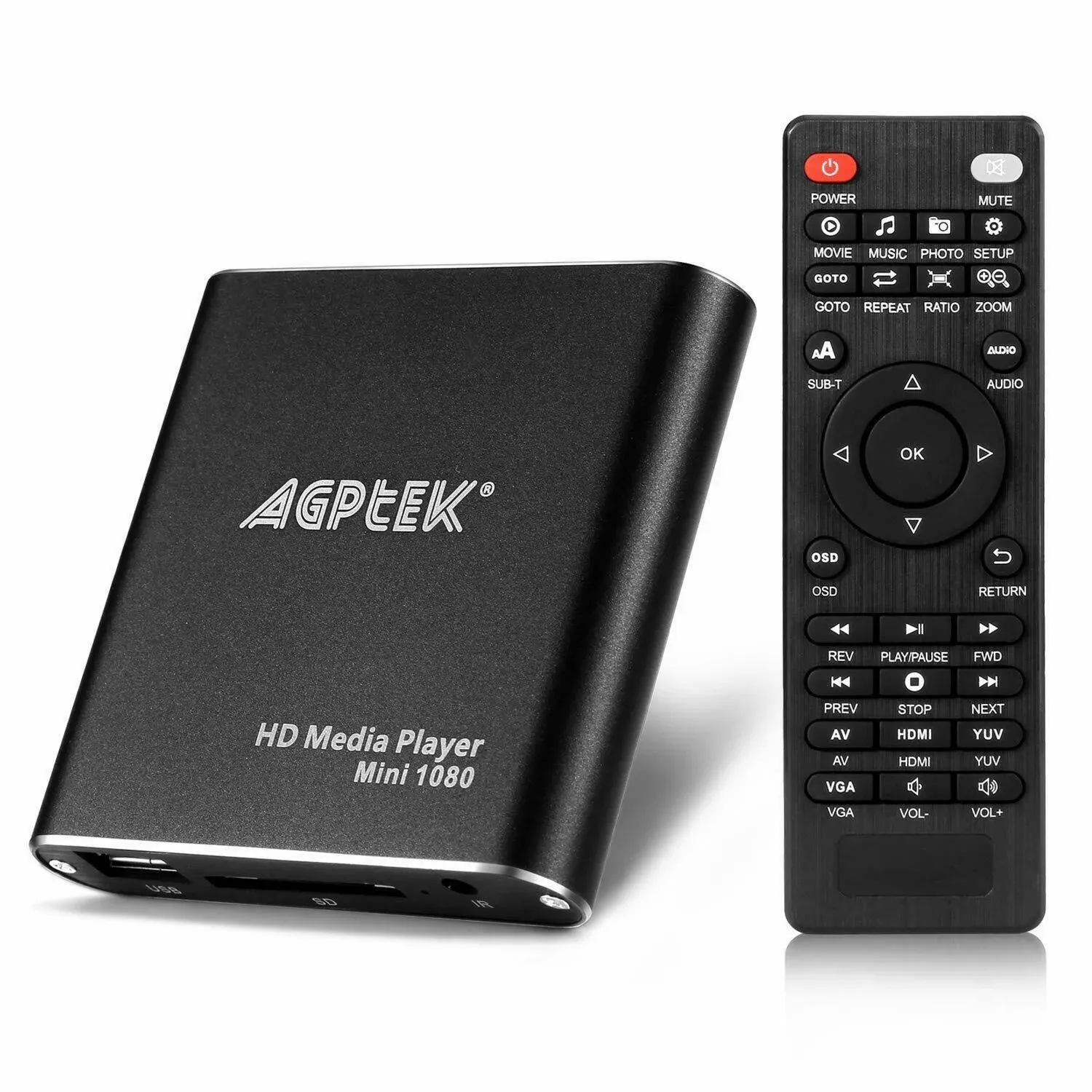 Agptek HDMI Media Player, Black Mini 1080p Full-HD Ultra HDMI Digital Media Player for -MKV/RM- HDD USB Drives and SD Cards