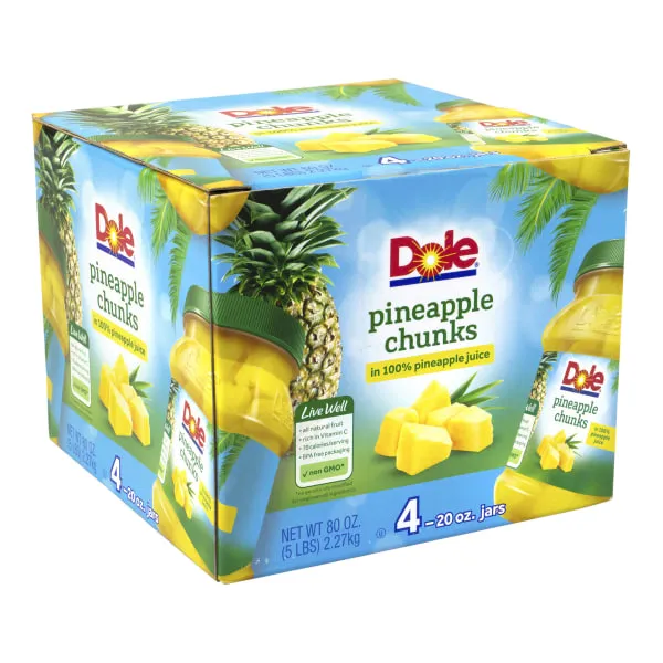 Dole Canned Fruit, Pineapple Chunks in 100% Pineapple Juice, Gluten Free, Pantry Staples, 8 Oz, 12 Count