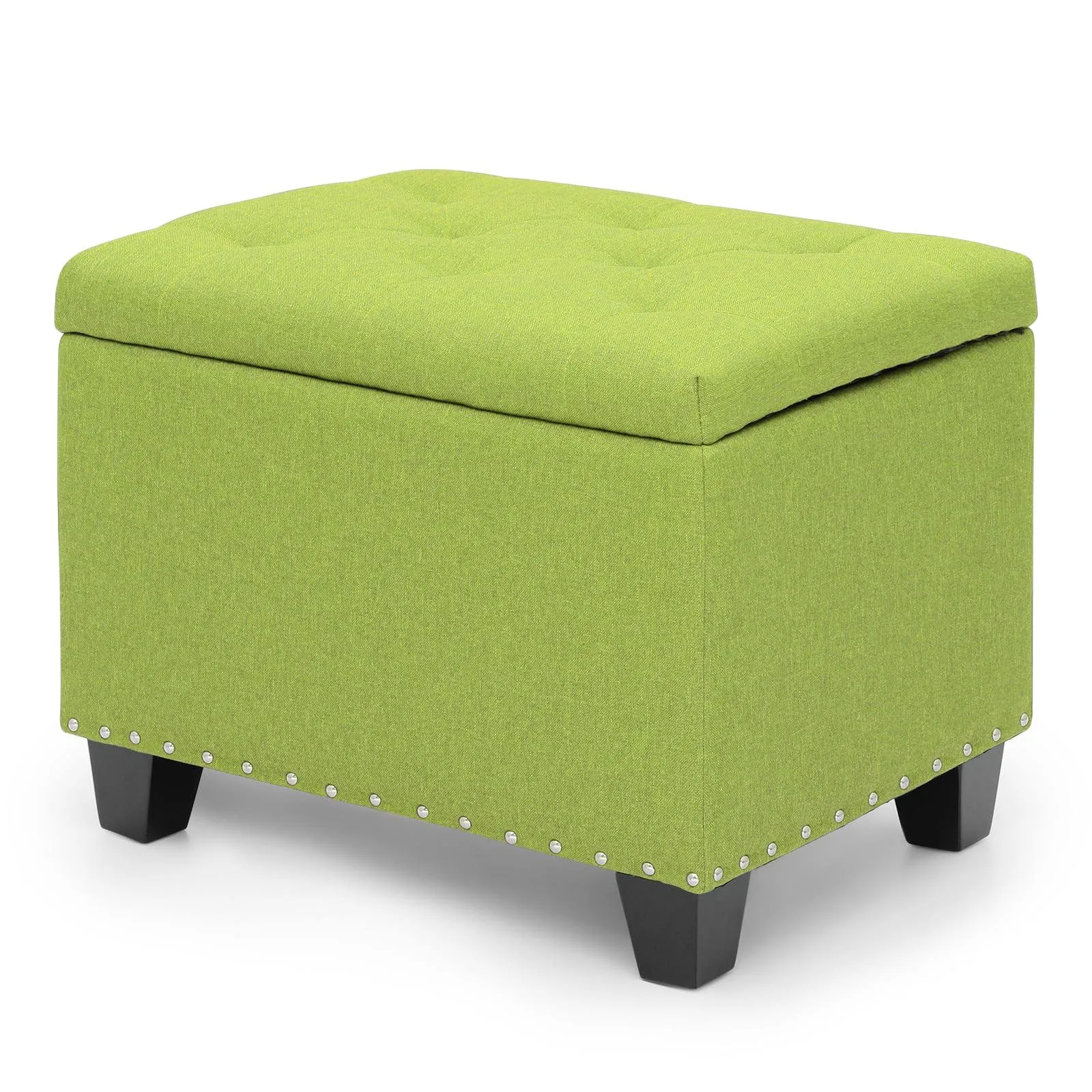 24&#034; Green Lift Top Tufted Storage Poufs Ottoman Bench Upholstered Footrest Stool