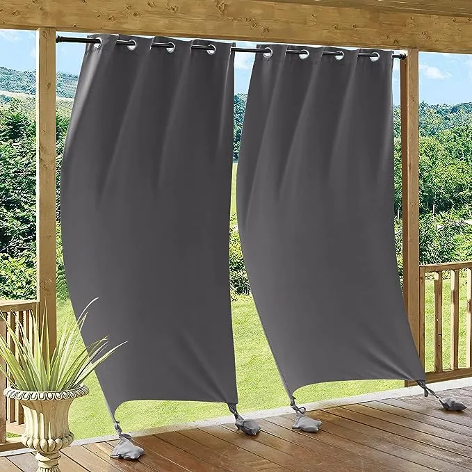 Windproof Curtains Outdoor - Waterproof Blackout Curtain with Weighted Bags, Sun