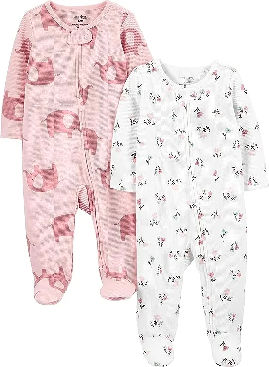 Simple Joys by Carter's Baby Girls' 2-Way Zip Thermal Footed Sleep and Play (Pack of