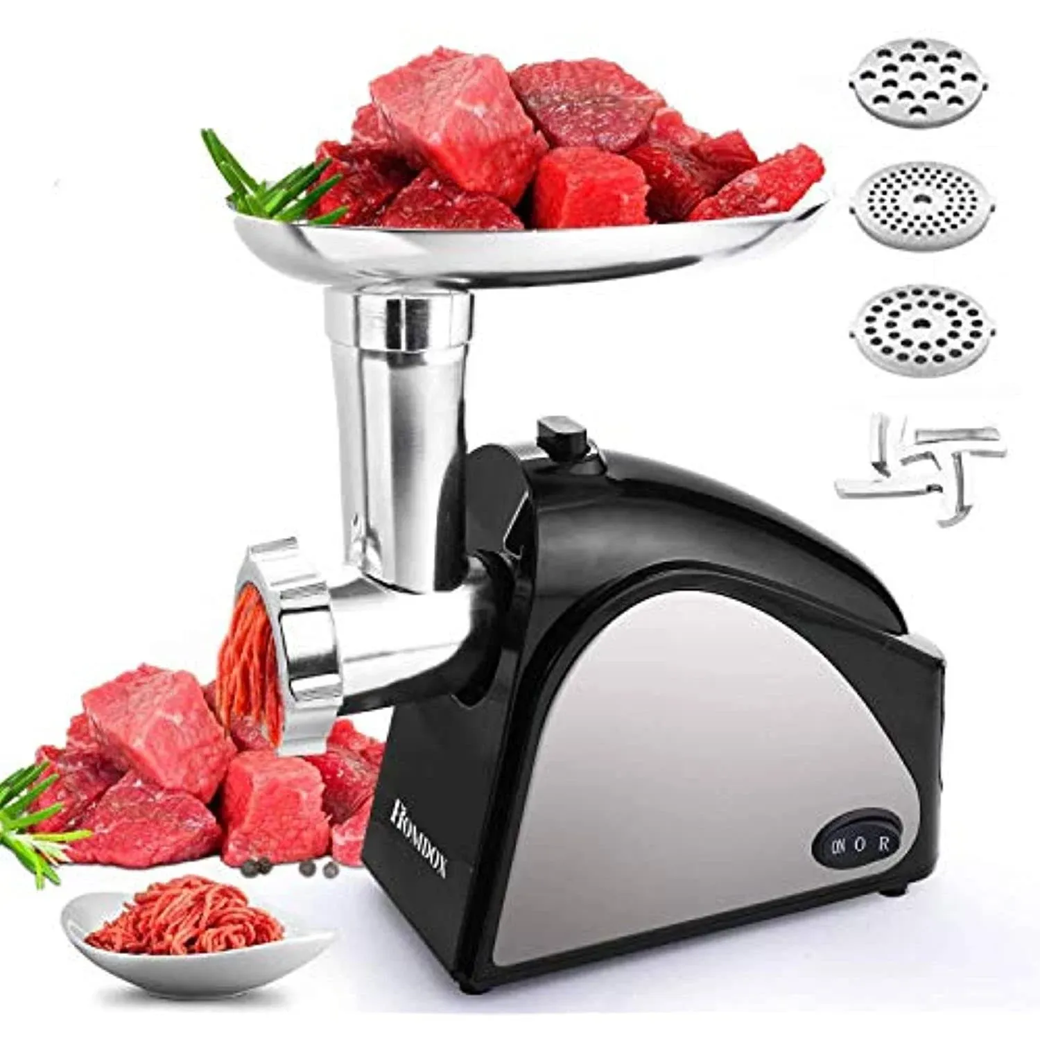 2000W Max Electric Meat Grinder, Sausage Stuffer Maker with 3 Grinders Plates and Sausage Filling Tubes [All Kinds of Meat] for Home Use Stainless Steel Meat Mincer Black