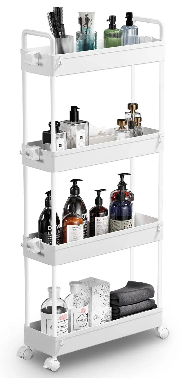 Solejazz Slim Storage Cart 4 Tier Bathroom Organizer Mobile Shelving Unit