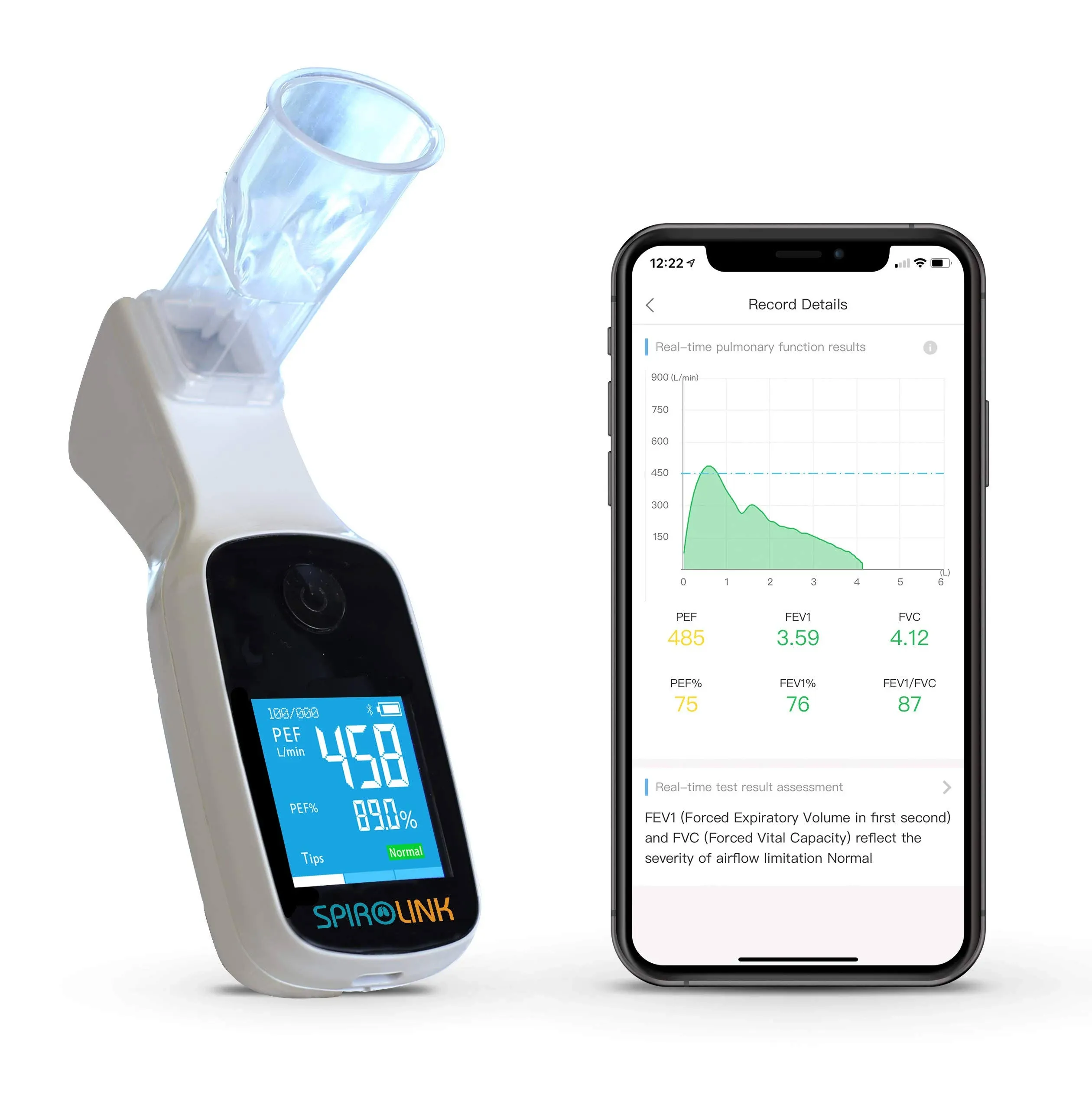 CMI Health SpiroLink - Smart Peak Flow Meter - Portable Pulmonary Function Test,